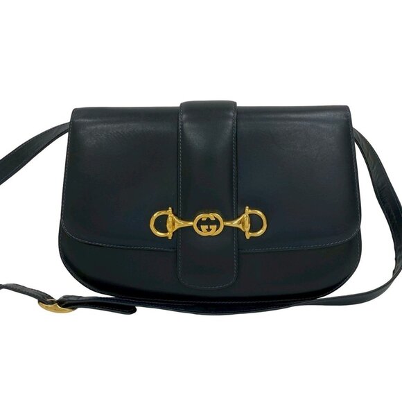 GUCCI Blue Leather Horsebit Shoulder Bag - Picture 1 of 10